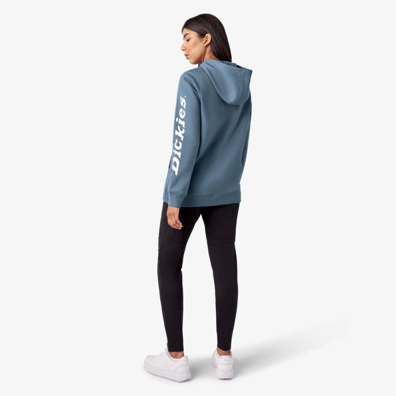 Blue Dickies Water Repellent Sleeve Logo Women's Hoodie | 138-ALJUVF