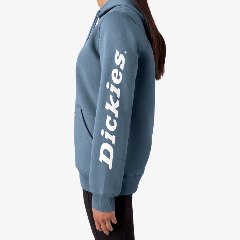 Blue Dickies Water Repellent Sleeve Logo Women's Hoodie | 138-ALJUVF