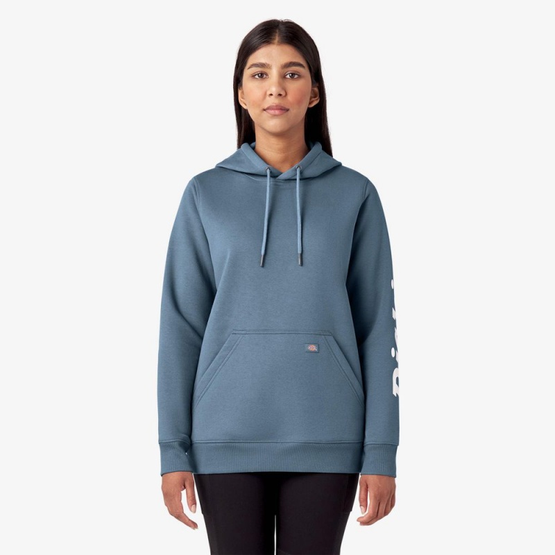 Blue Dickies Water Repellent Sleeve Logo Women\'s Hoodie | 138-ALJUVF