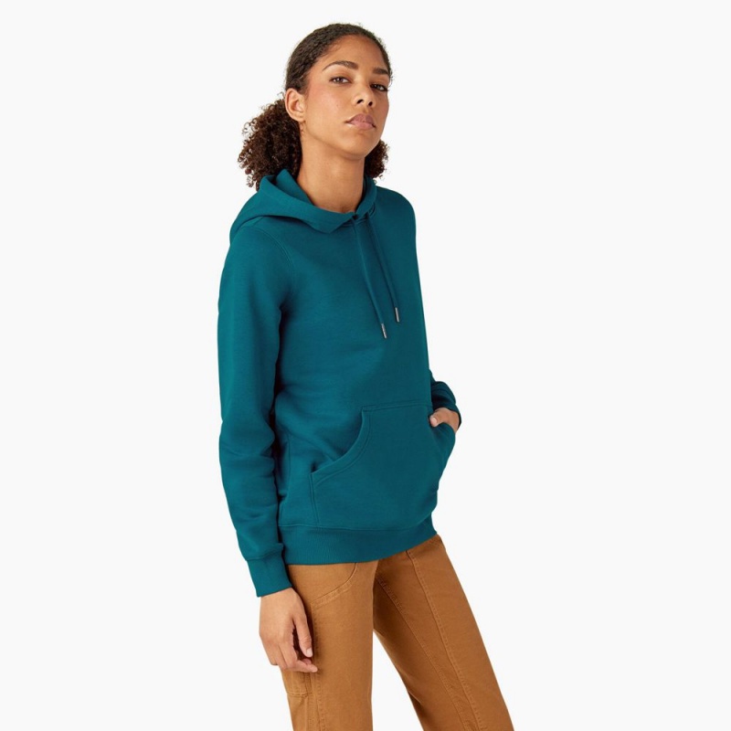 Blue Dickies Water Repellent Sleeve Logo Women's Hoodie | 421-PHYWDU