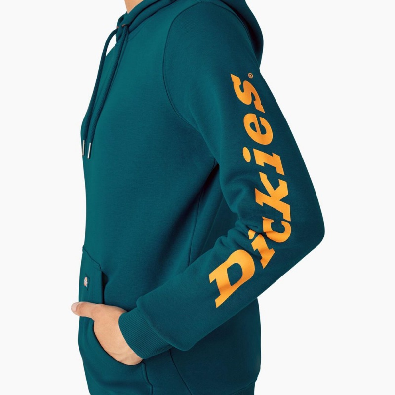 Blue Dickies Water Repellent Sleeve Logo Women's Hoodie | 421-PHYWDU