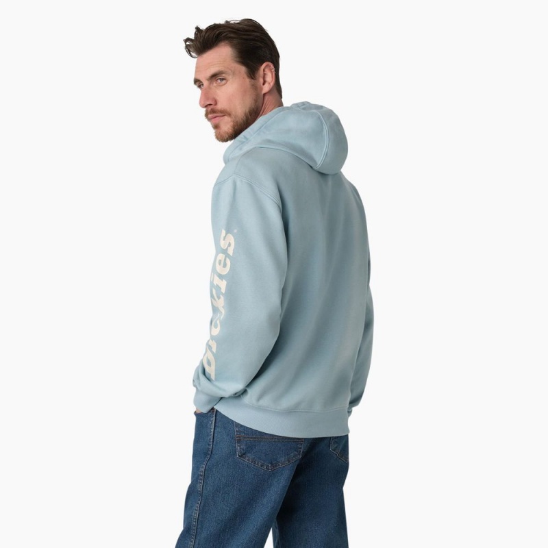 Blue Dickies Water Repellent Sleeve Logo Men's Hoodie | 098-VOPHYI