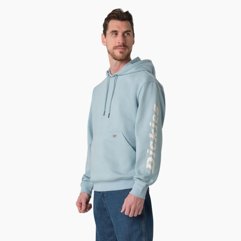 Blue Dickies Water Repellent Sleeve Logo Men's Hoodie | 098-VOPHYI