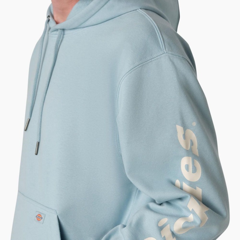 Blue Dickies Water Repellent Sleeve Logo Men's Hoodie | 098-VOPHYI