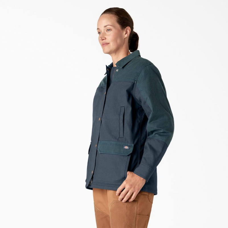 Blue Dickies Waxed Canvas Chore Coat Women's Jacket | 851-XZQHVE