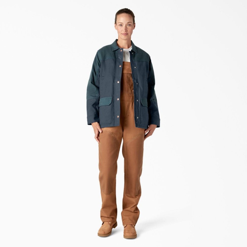 Blue Dickies Waxed Canvas Chore Coat Women's Jacket | 851-XZQHVE