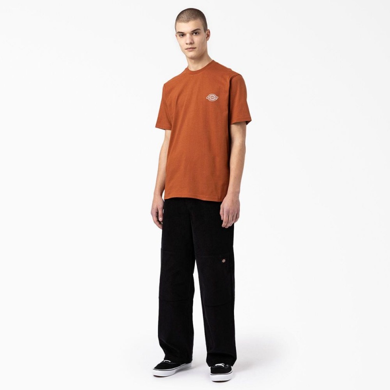 Brown Dickies Back Logo Graphic Men's T-Shirt | 487-LVCTBE