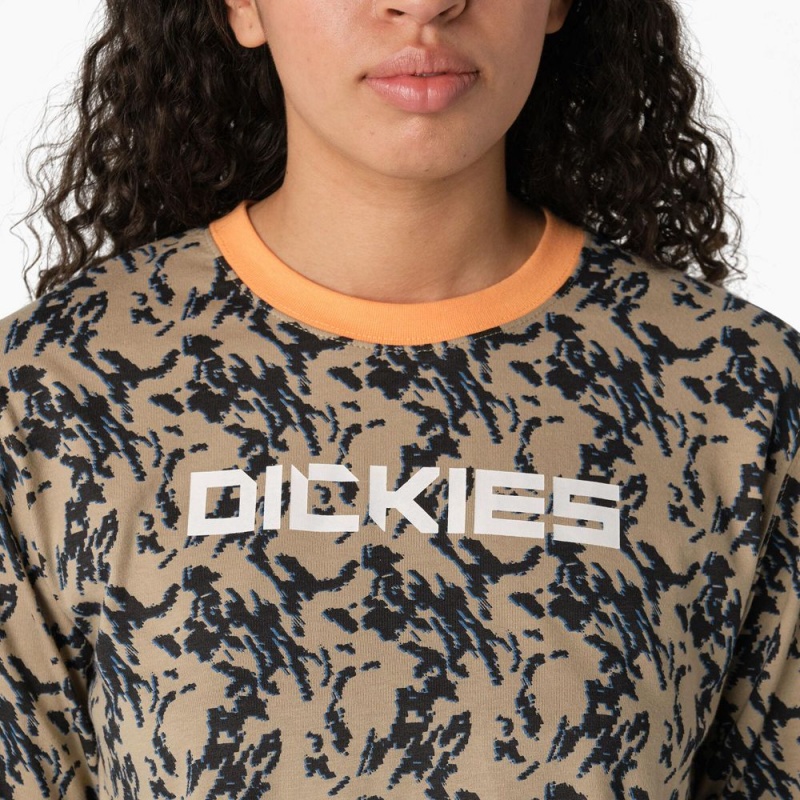 Brown Dickies Camo Long Sleeve Cropped Women's T-Shirt | 863-QKZRVU