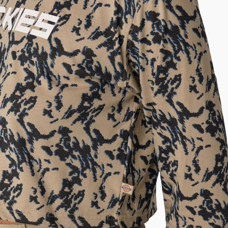 Brown Dickies Camo Long Sleeve Cropped Women's T-Shirt | 863-QKZRVU