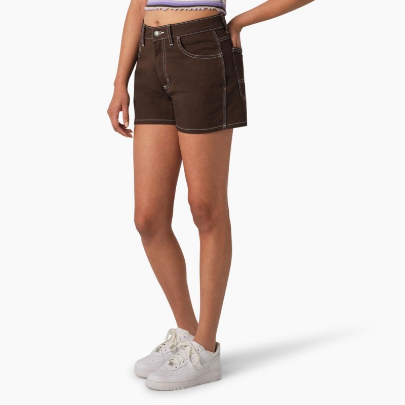 Brown Dickies Carpenter Women's Shorts | 094-VOYNSZ