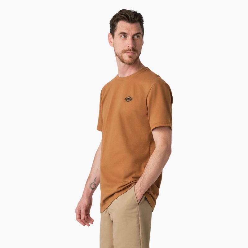 Brown Dickies Cooling Performance Graphic Men's T-Shirt | 574-TWKEGJ