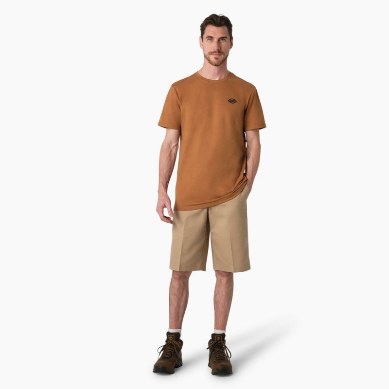 Brown Dickies Cooling Performance Graphic Men's T-Shirt | 574-TWKEGJ