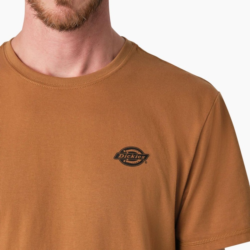 Brown Dickies Cooling Performance Graphic Men's T-Shirt | 574-TWKEGJ