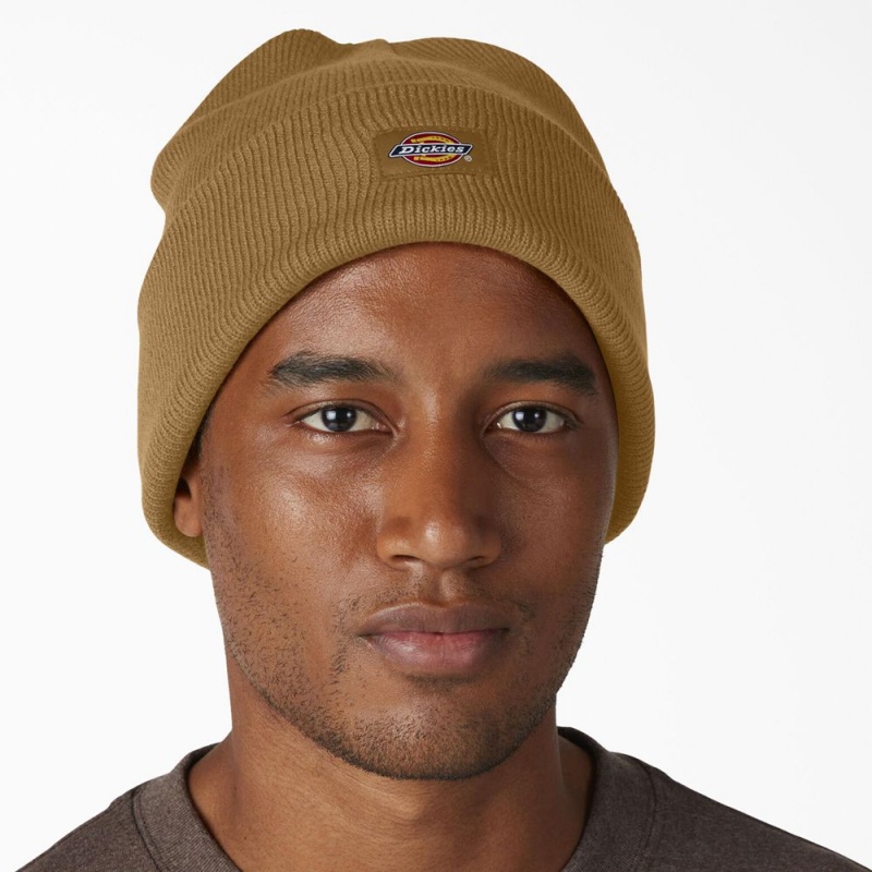 Brown Dickies Cuffed Knit Men's Beanie | 378-CVTWEU