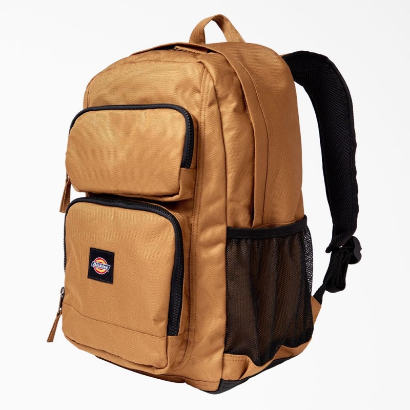 Brown Dickies Double Pocket Men's Backpack | 621-QPEHNM