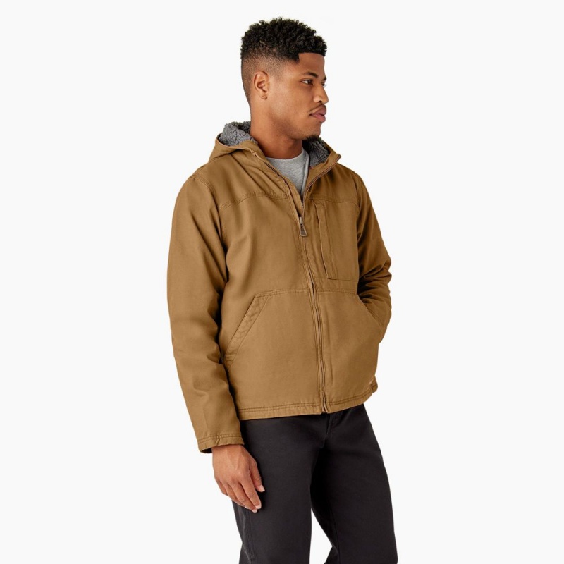 Brown Dickies Duck Canvas High Pile Fleece Lined Men's Jacket | 021-KDBSCL