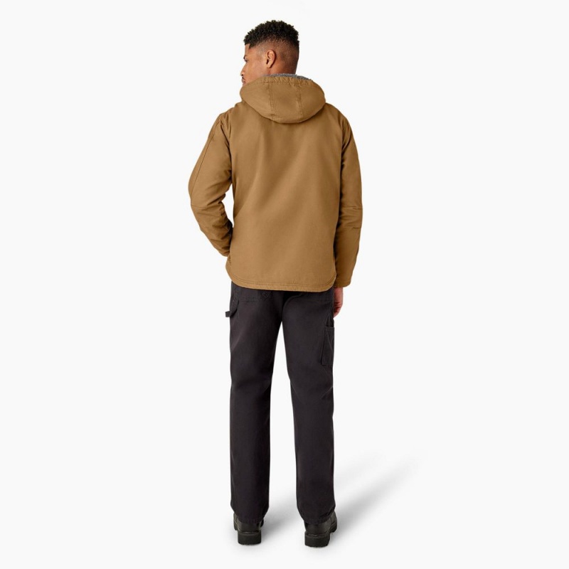 Brown Dickies Duck Canvas High Pile Fleece Lined Men's Jacket | 021-KDBSCL