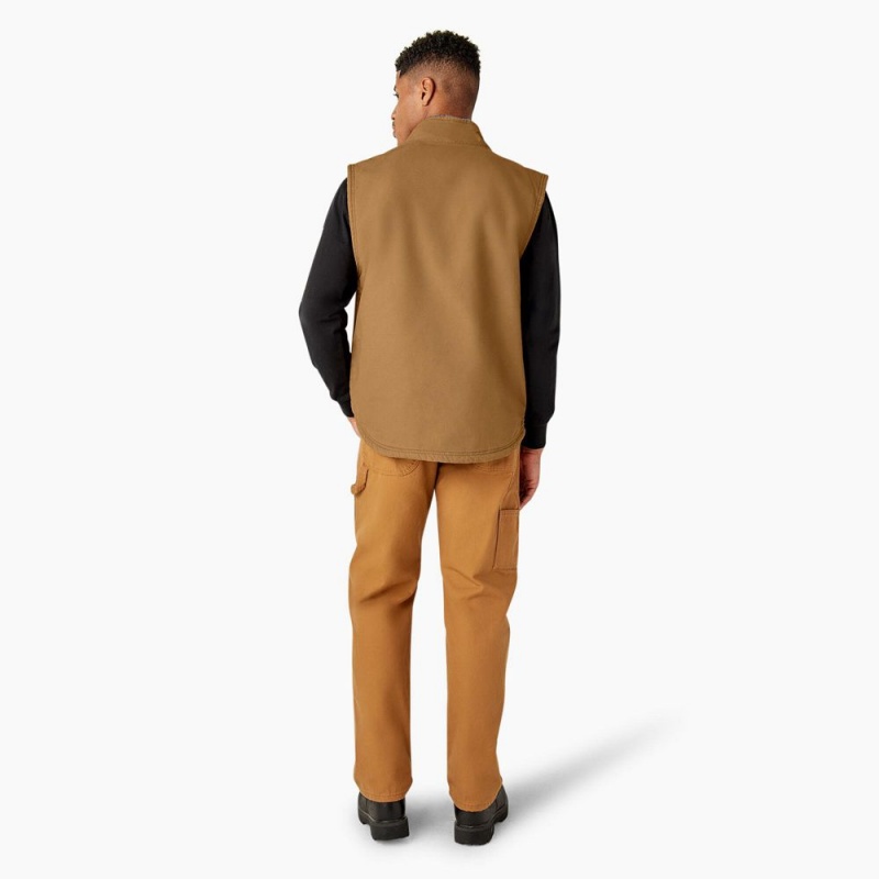 Brown Dickies Duck Canvas High Pile Fleece Lined Men's Vest | 763-LMJSZT