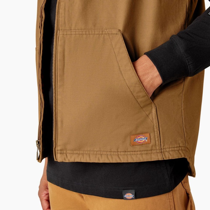 Brown Dickies Duck Canvas High Pile Fleece Lined Men's Vest | 763-LMJSZT