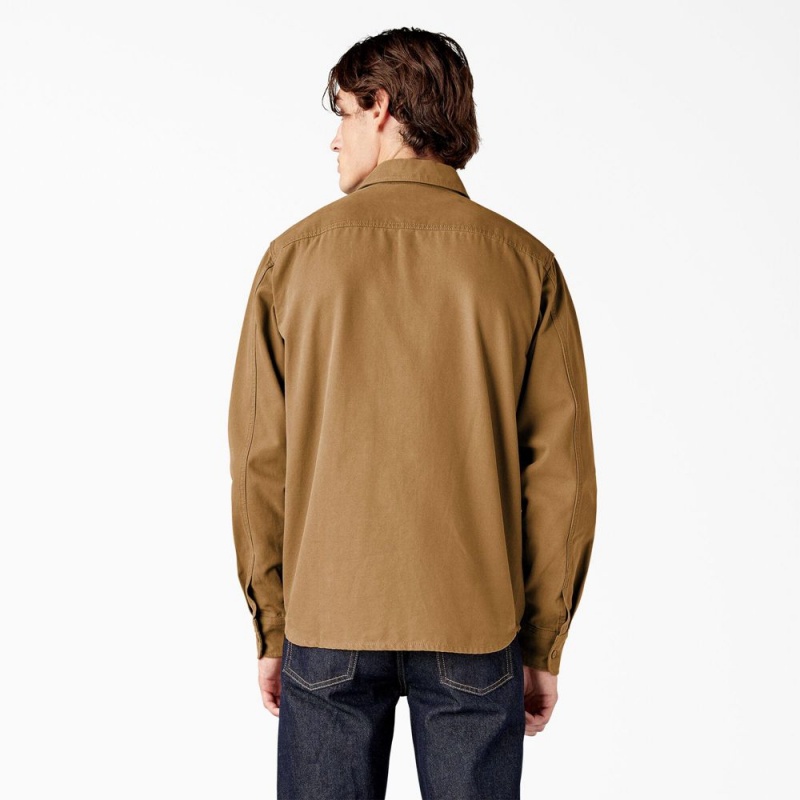 Brown Dickies Duck Canvas Long Sleeve Utility Men's Shirt | 213-AVOQNF