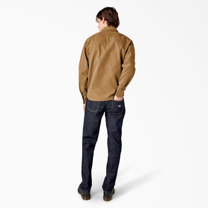 Brown Dickies Duck Canvas Long Sleeve Utility Men's Shirt | 213-AVOQNF