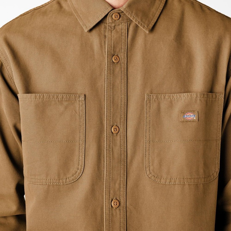 Brown Dickies Duck Canvas Long Sleeve Utility Men's Shirt | 213-AVOQNF