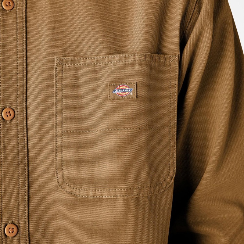 Brown Dickies Duck Canvas Long Sleeve Utility Men's Shirt | 213-AVOQNF