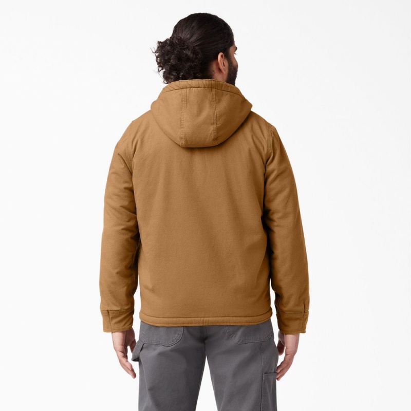 Brown Dickies Duck High Pile Fleece Lined Hooded Men's Jacket | 306-QXEVAJ