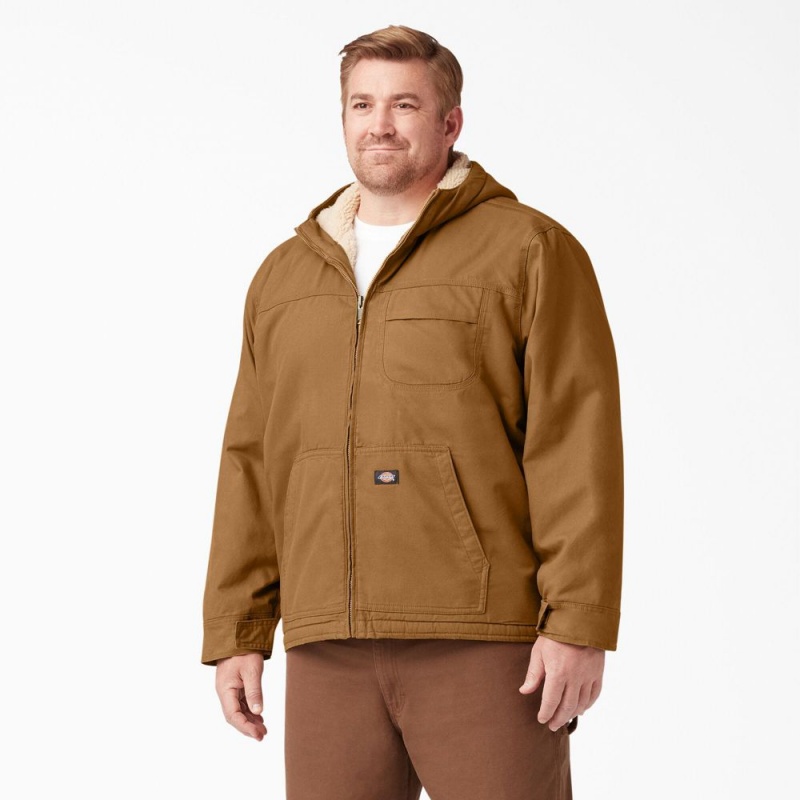 Brown Dickies Duck High Pile Fleece Lined Hooded Men's Jacket | 306-QXEVAJ