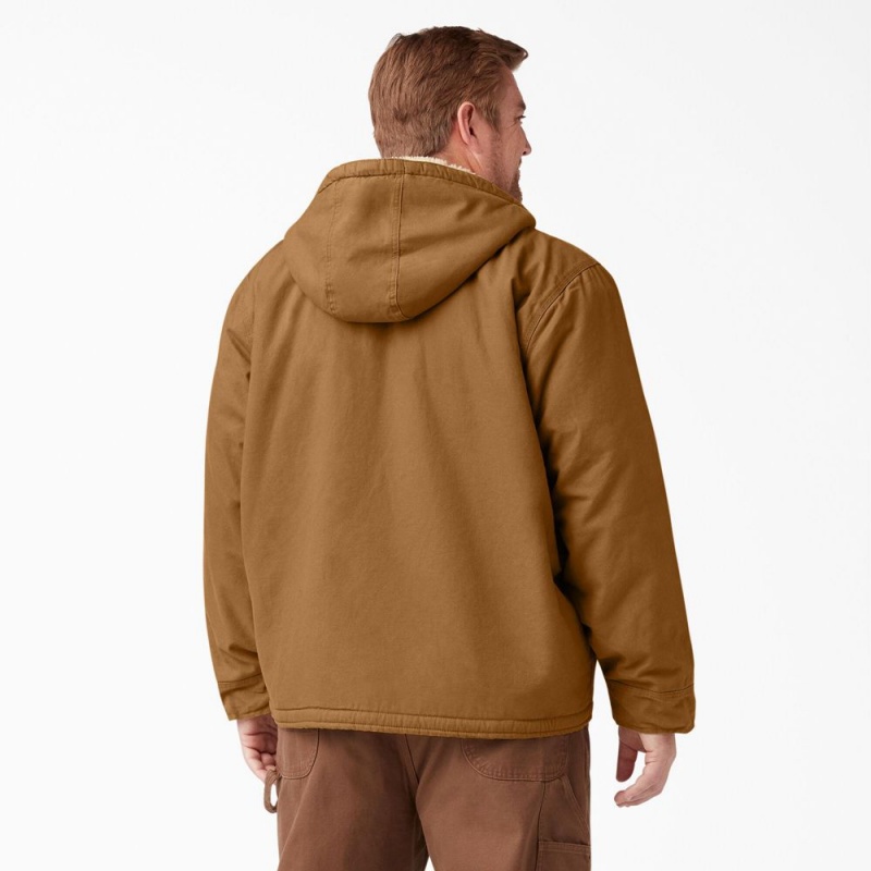 Brown Dickies Duck High Pile Fleece Lined Hooded Men's Jacket | 306-QXEVAJ