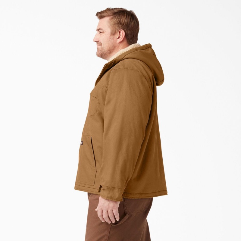 Brown Dickies Duck High Pile Fleece Lined Hooded Men's Jacket | 306-QXEVAJ