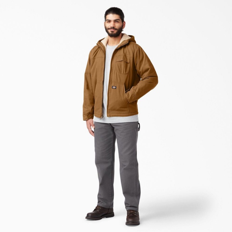 Brown Dickies Duck High Pile Fleece Lined Hooded Men's Jacket | 306-QXEVAJ