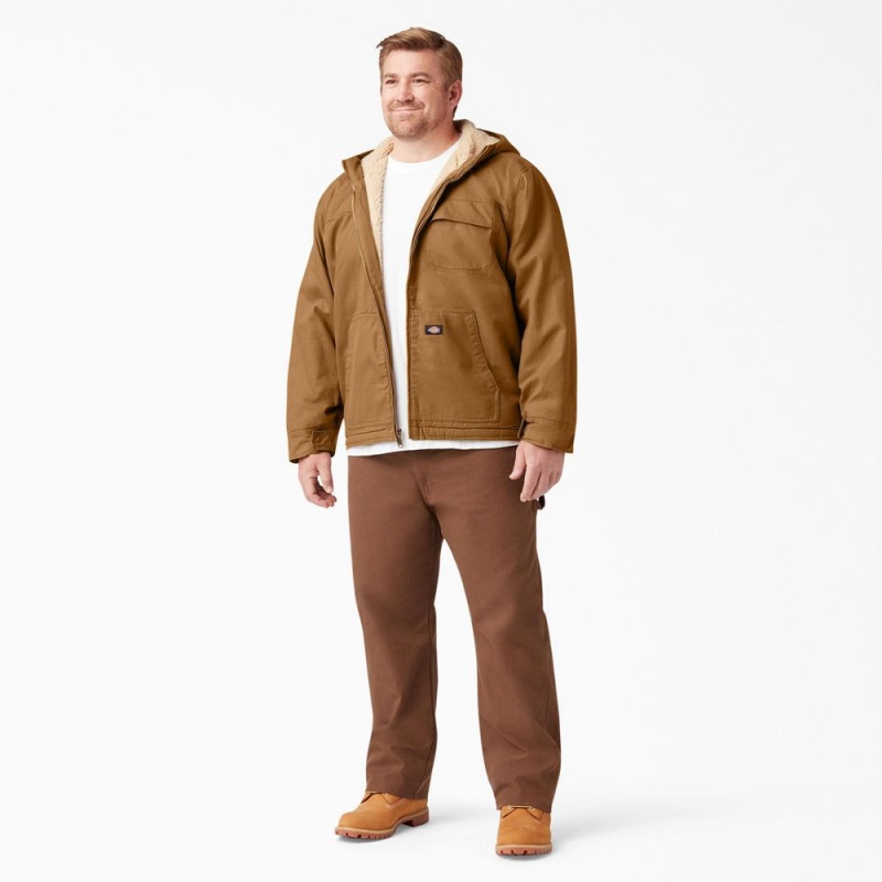 Brown Dickies Duck High Pile Fleece Lined Hooded Men's Jacket | 306-QXEVAJ