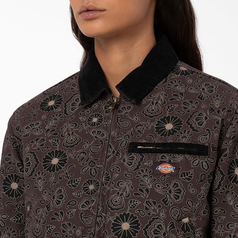 Brown Dickies Ellis Floral Duck Canvas Women's Jacket | 743-CAHDPV