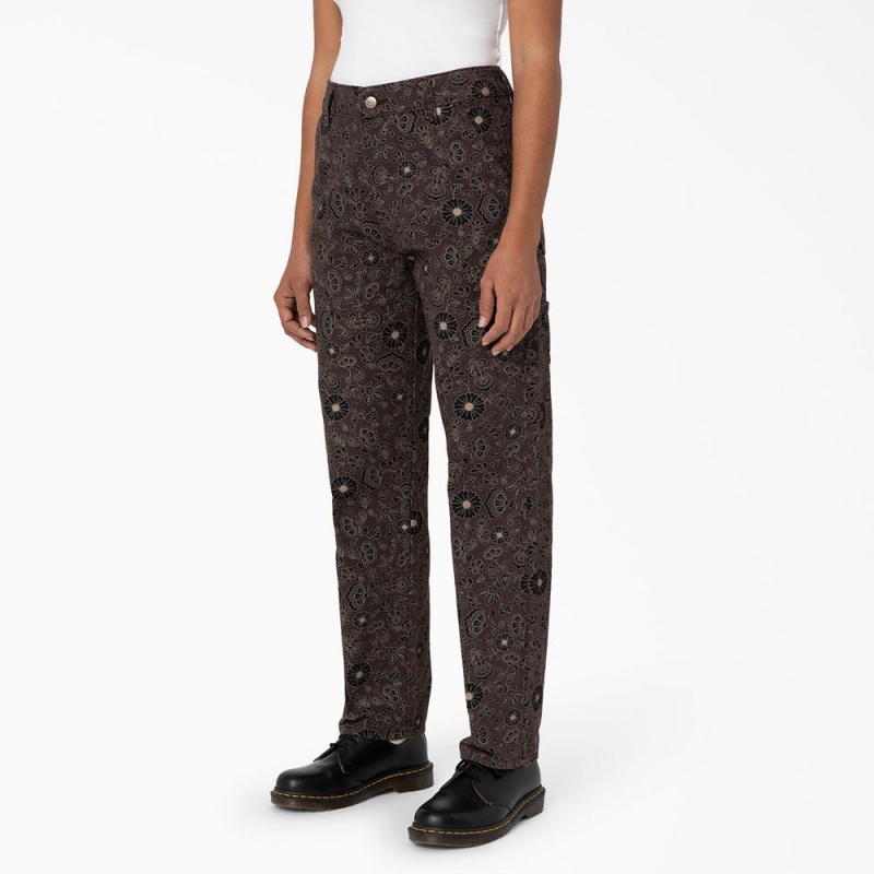 Brown Dickies Ellis Floral Duck Canvas Women's Pants | 891-VXDCUL