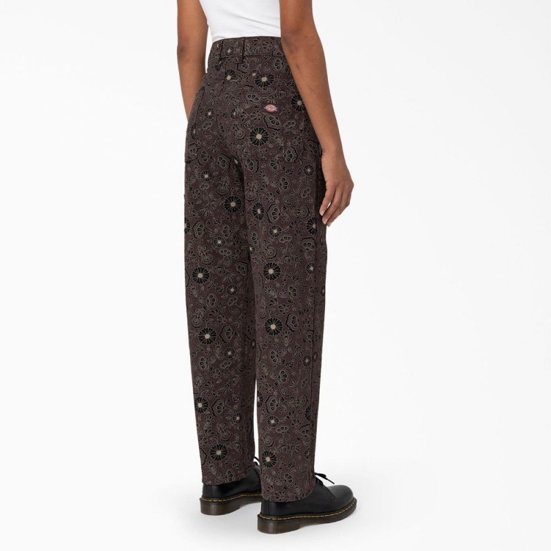 Brown Dickies Ellis Floral Duck Canvas Women's Pants | 891-VXDCUL