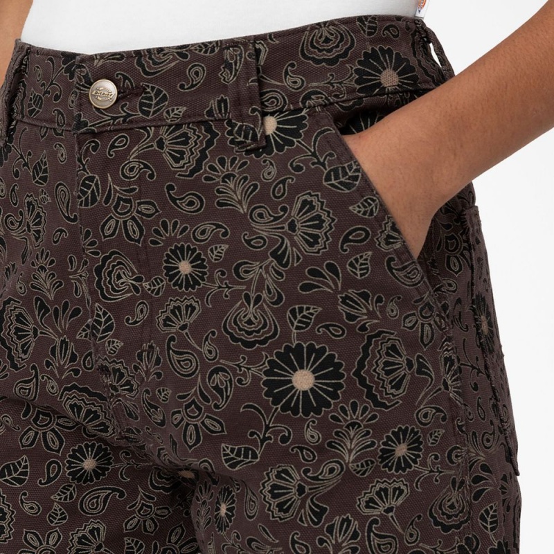 Brown Dickies Ellis Floral Duck Canvas Women's Pants | 891-VXDCUL