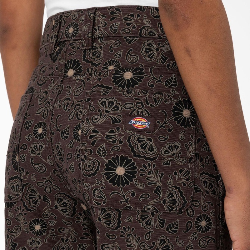 Brown Dickies Ellis Floral Duck Canvas Women's Pants | 891-VXDCUL