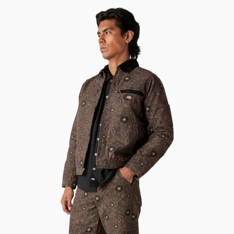 Brown Dickies Ellis Floral Print Duck Canvas Men's Jacket | 378-QSBATY