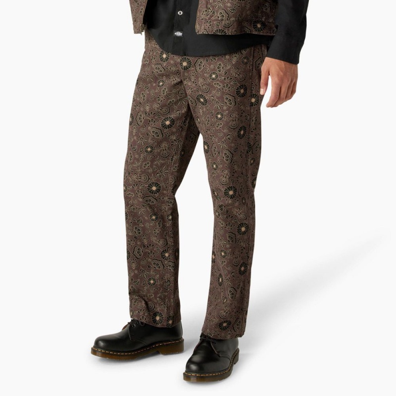 Brown Dickies Ellis Floral Print Duck Canvas Men's Pants | 064-RTZFOH