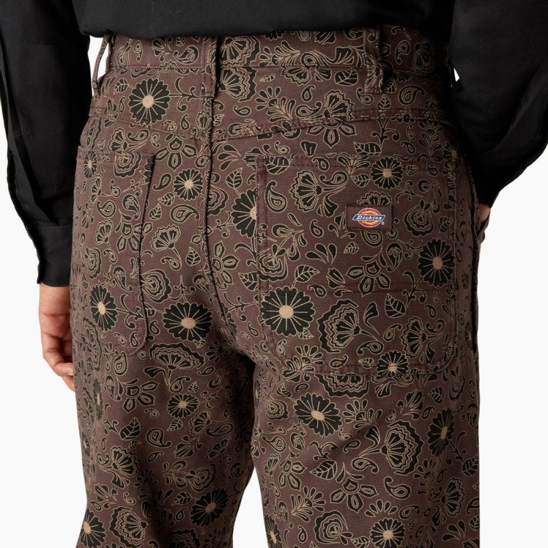 Brown Dickies Ellis Floral Print Duck Canvas Men's Pants | 064-RTZFOH