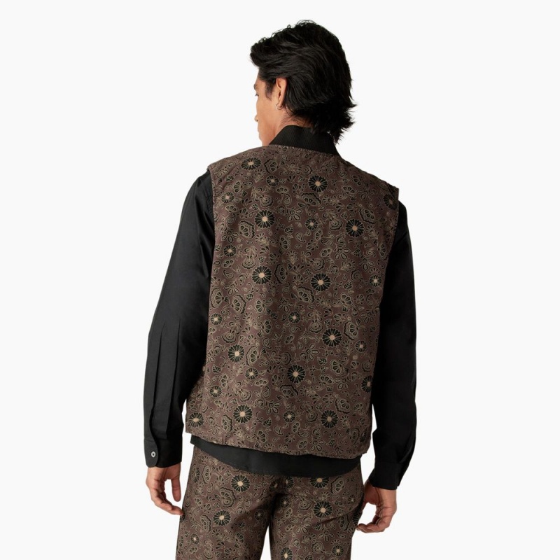 Brown Dickies Ellis Floral Print Reversible Men's Vest | 842-YPNSET