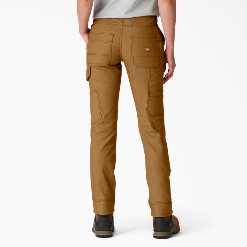 Brown Dickies FLEX DuraTech Straight Fit Women's Pants | 791-MKOZLN