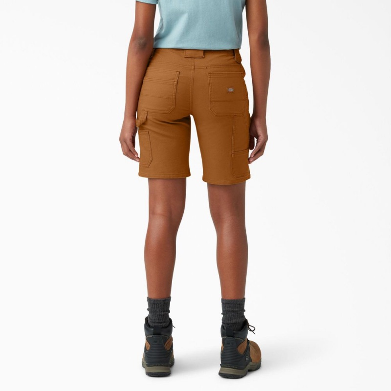 Brown Dickies FLEX DuraTech Straight Fit Women's Shorts | 071-JWFZLI