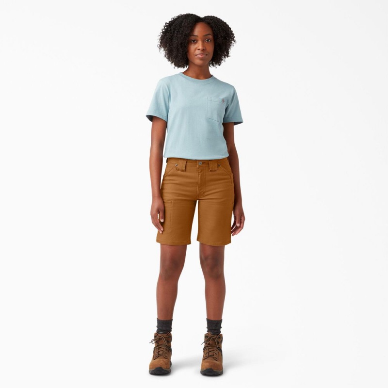 Brown Dickies FLEX DuraTech Straight Fit Women's Shorts | 071-JWFZLI