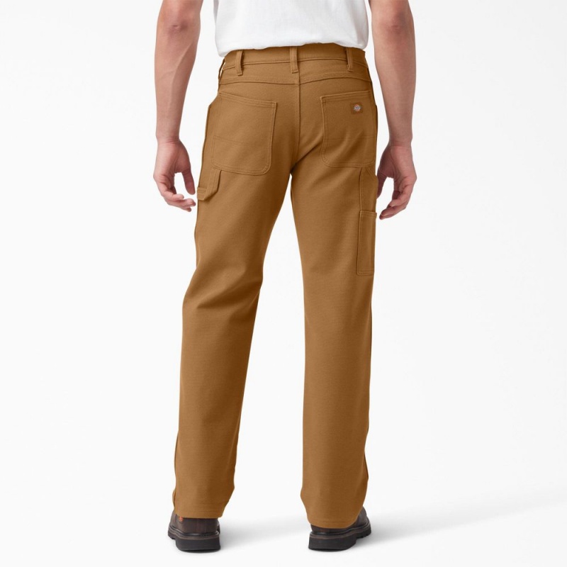 Brown Dickies FLEX Lined Regular Fit Duck Carpenter Men's Pants | 567-ZBVGLJ