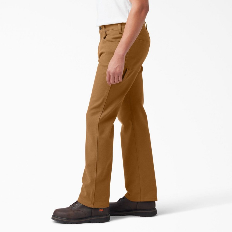 Brown Dickies FLEX Lined Regular Fit Duck Carpenter Men's Pants | 567-ZBVGLJ