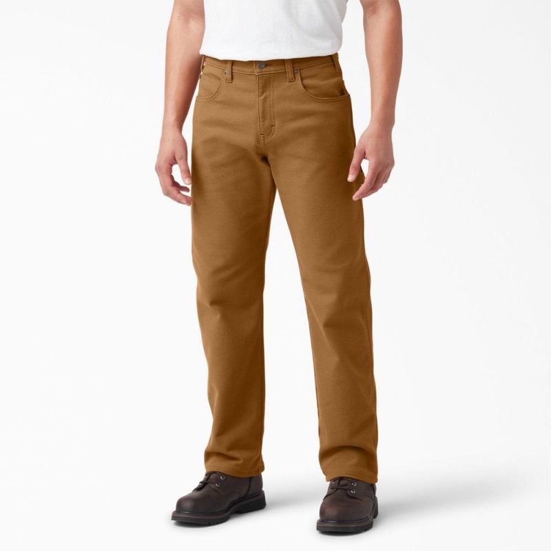 Brown Dickies FLEX Lined Regular Fit Duck Carpenter Men\'s Pants | 567-ZBVGLJ