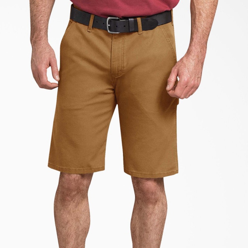 Brown Dickies FLEX Regular Fit Duck Carpenter Men's Shorts | 327-XGCBUM