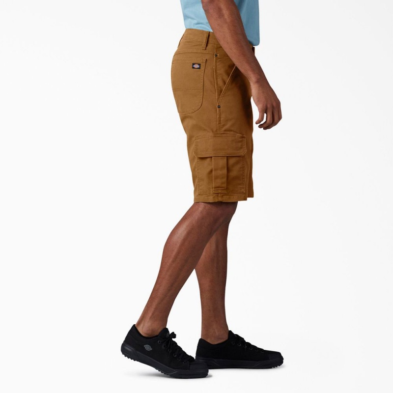 Brown Dickies FLEX Relaxed Fit Duck Cargo Men's Shorts | 937-HRAOFT